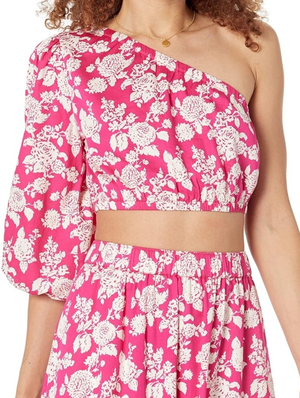 Women’s One-Shoulder Pink Floral Crop Top